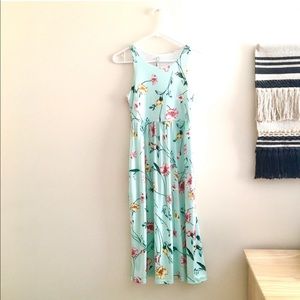 Mint Floral Midi Dress with Pockets